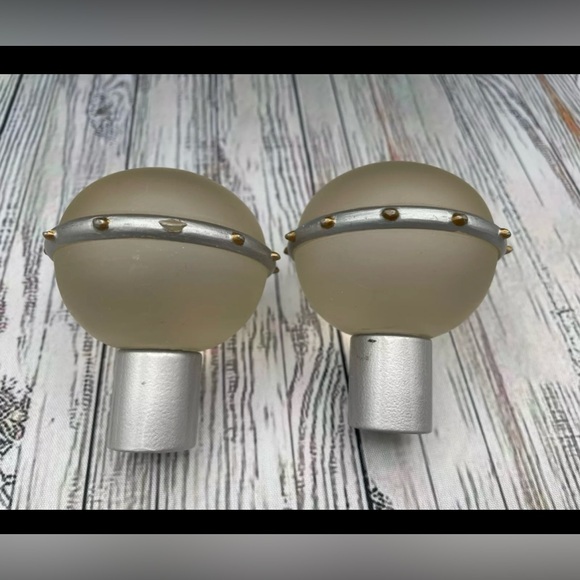 Vintage RARE Ikea Frosted Glass Round Orbit Globe Silver Curtain Rod Finials - Picture 6 of 11